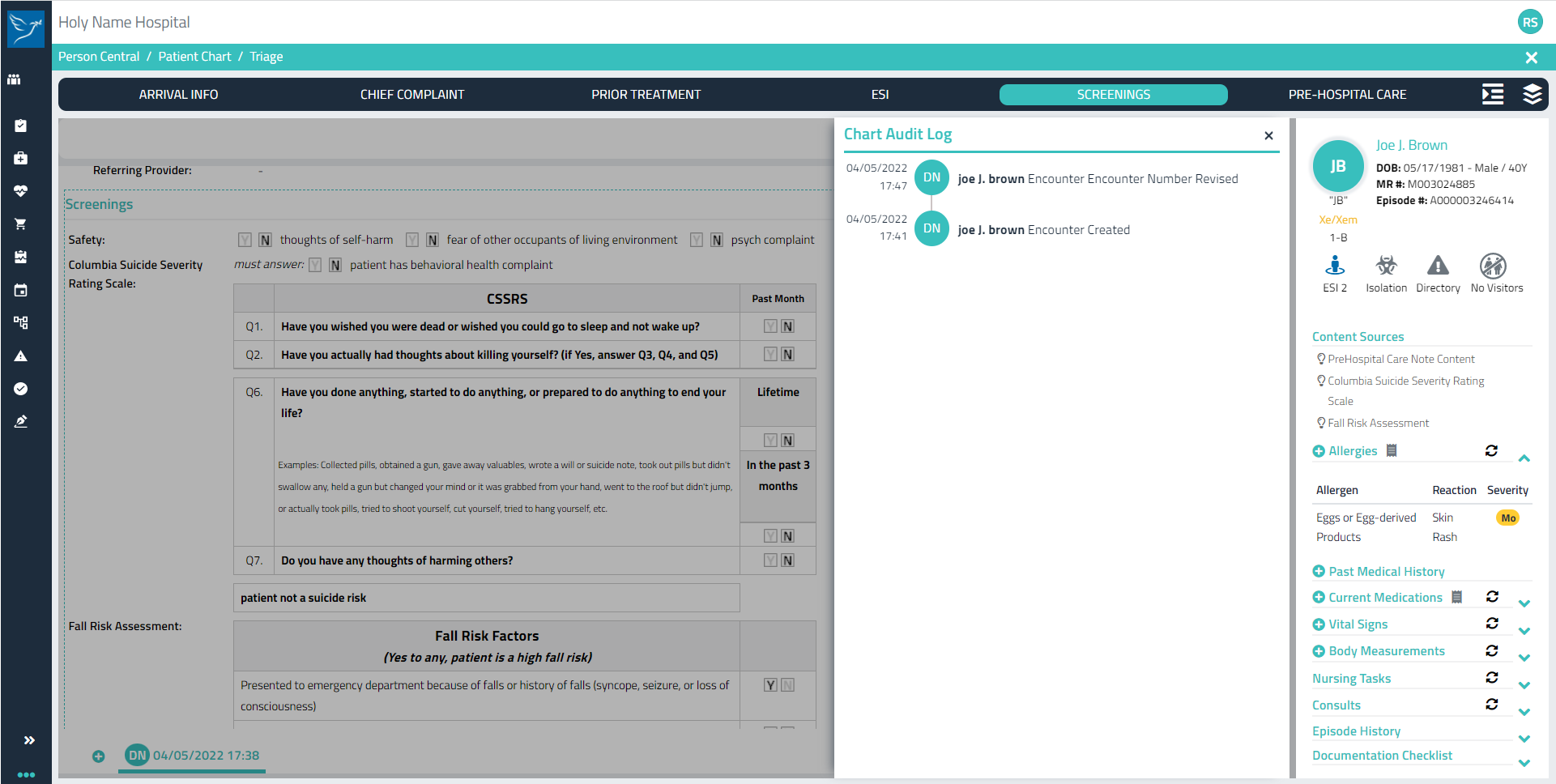 Patient View Chart Triage Audit