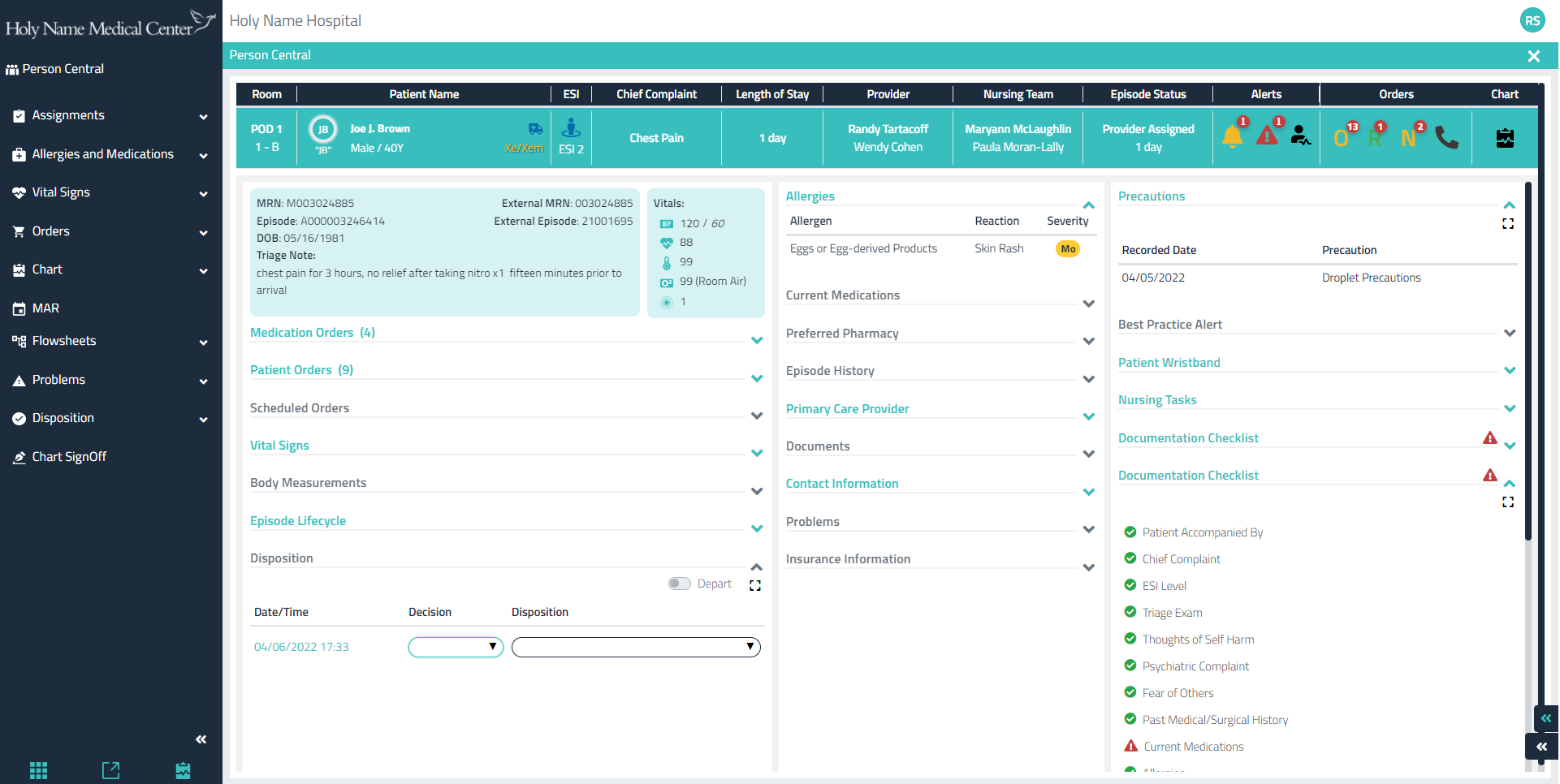 Patient View Left Menu Expanded